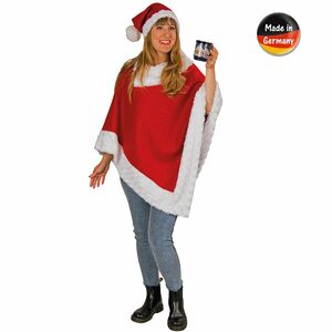 Poncho Weihnachten rot-wei� mit M�tze f�r Damen