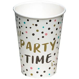 Becher Party Time wei� mit bunten Punkten 8 St�ck Tisch-Deko