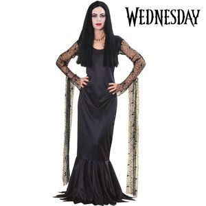 Morticia Addams Kostm Halloween-Kleid schwarz fr Damen