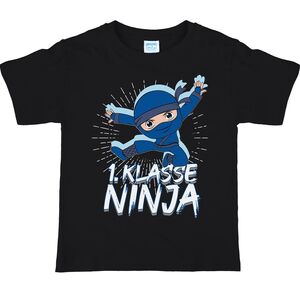 Schulanf�nger T-Shirt 1. Klasse Ninja ABC-Sch�tze schwarz blau f�r Kinder