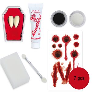 Halloween Schmink-Set 7-tlg. Bloody Vampir inkl. Vampirzhne Tattoo & Kunstblut