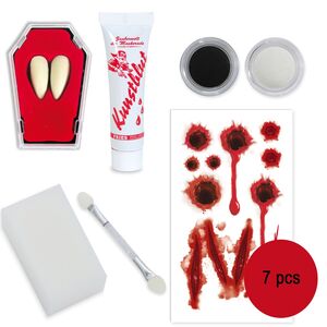 Halloween Schmink-Set 7-tlg. Bloody Vampir inkl. Vampirz�hne Tattoo & Kunstblut