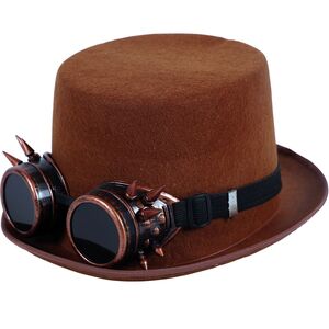 Steampunk Zylinder braun mit Stachelbrille KW 59 cm fr Erwachsene