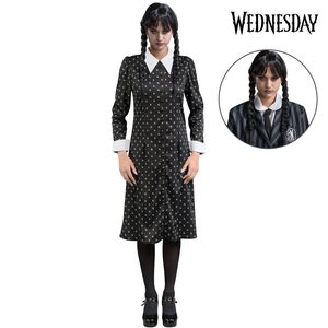 Wednesday Kost�m Kleid schwarz Deluxe inkl. Per�cke f�r Damen