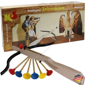 Treffspiel Adlerschie�en Spielzeug aus Holz braun mit 6 Pfeilen & Armbrust