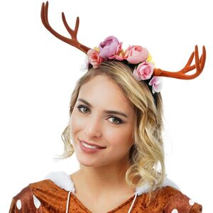 Reh Haarreif mit Blumen und Geweih Kost�m-Zubeh�r f�r Damen