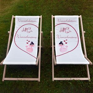 Personalisierter Partner Liegestuhl Mrs. & Mrs. mit Wunschname Datum Hochzeitsgeschenk, 2 Stck