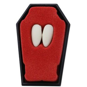 Vampirz�hne zum Aufstecken Eckz�hne 2 St�ck im Sargkasten Dracula Kost�m-Zubeh�r