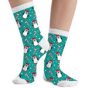 Weihnachtssocken T�rkis Zuckerstangen Pinguin-Motiv f�r Kinder & Erwachsene