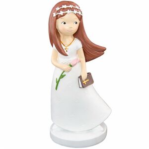 Kommunion Tortenfigur M�dchen mit Bibel & Blume Kommunionskuchen Deko 15 cm Wei�