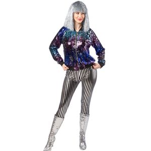 Disco Kostm Paillettenjacke Blau Lila 80er 90er fr Damen