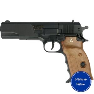 Polizei Pistole Powerman Schwarz 22 cm 8-Schuss-Pistole Spielzeug-Pistole Agent