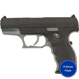 Pistole Eurocop Schwarz Silber 16,5 cm Polizei 13-Schuss-Pistole