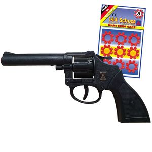 Spielzeug-Pistole Schwarz 19,2 cm Agent Jerry Revolver inkl. 144 Schuss Munition
