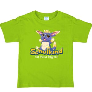 Schulkind T-Shirt Die Reise beginnt Gr�n mit Fantasie-Tier f�r Kinder