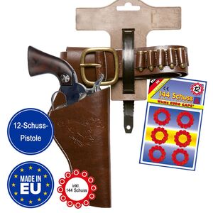 Cowboy G�rtel verstellbar aus Kunstleder & Metall mit Pistole inkl. Munition 