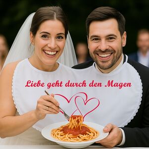 Doppel-L�tzchen mit Spruch & Doppelherz wei� mit Spitze f�r 2 Personen Party-Gag
