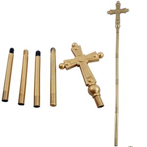 Bischofsstab mit Kreuz 5-tlg. Goldener Bischofskreuz-Stab 137 cm f�r Erwachsene