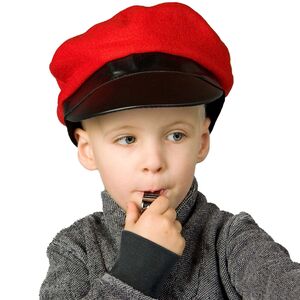 Schaffner M�tze Rot mit schwarzer Blende Lokf�hrer-M�tze f�r Kinder