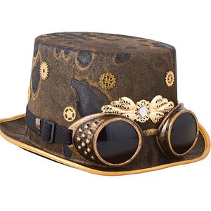 Steampunk Zylinder Braun mit Brille Kopfweite 60 cm Hut f�r Erwachsene