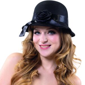 Charleston Hut 20er Jahre M�tze mit schwarzer Bl�te f�r Damen
