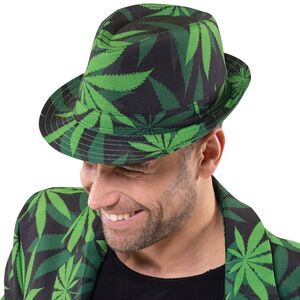 Hanf Hut Fedora Cannabis Gr�n Schwarz KW 59 cm f�r Erwachsene