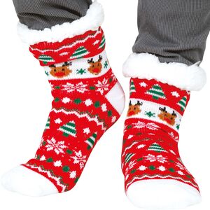 Kuschelsocken mit Weihnachtsmotiv Rot Thermosocken Rentier Rudolf f�r Erwachsene