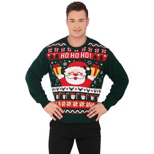 Weihnachtspullover HO HO HO Santa Claus Gr�n mit Rot f�r Herren 