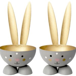2 Eierbecher Hase Grau aus Metall Osterhase 10 cm gedeckter Tisch Ostern