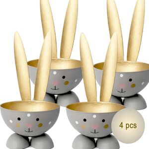 Eierbecher-Set 4 St�ck Hase Grau aus Metall Osterhase gedeckter Tisch Ostern