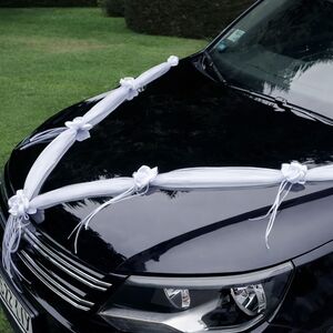 Autoschmuck Deko 2 Girlanden mit Bl�ten Wei� 180 cm Motorhaube Hochzeitsauto