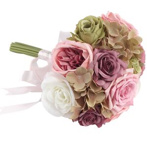 K�nstlicher Blumenstrau� Fairy Pond Rosa Gr�n Lila 32 cm Hochzeitsdeko