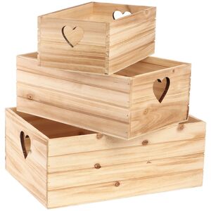3er Set Holzkisten mit Herz 3 Gr��en Aufbewahrung Deko Geschenkbox