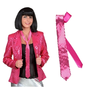 Pailletten Krawatte pink, Langbinder