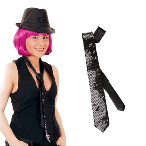 Pailletten Krawatte schwarz Langbinder Schlips f�r Erwachsene
