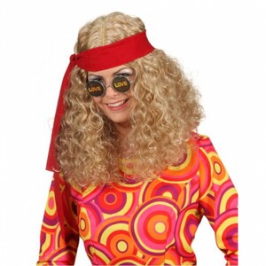 Hippie Perücke Locken-Perücke mit Haarband blond 70er Jahre für Damen