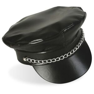 Rocker M�tze Retro Biker Kappe schwarz mit Kette KW 58 cm Kost�m Zubeh�r