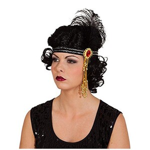 Charleston Stirnband Schwarz mit Pailletten und Feder f�r Damen