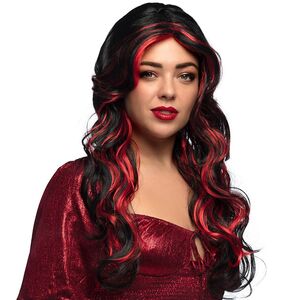 Teufelin Per�cke Hexe Langhaar schwarz rot f�r Damen