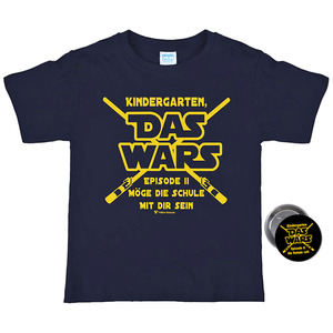 Schulanfang T-Shirt Kindergarten Das WARS Dunkelblau Navy mit Button f�r Kinder