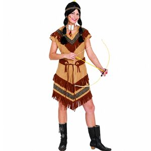 Indianerin Kost�m Braune Feder Damen - Fransen-Kleid Gr. 38