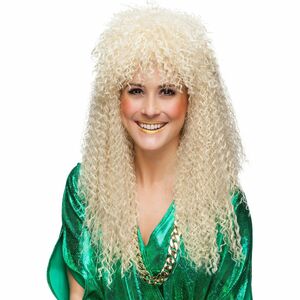80er Percke Bonnie blond gelockt 62 cm lang mit Dauerwelle & Pony fr Damen