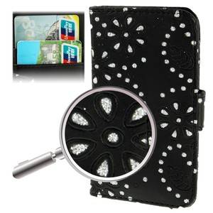Schutzh�lle Case (Flip Quer) f�r Case Handy Samsung Galaxy S4 mini i9190 Strass Schwarz