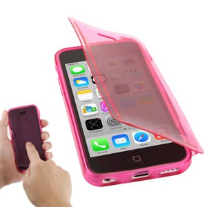 Handyhlle Flip Quer fr Handy iPhone 5c pink