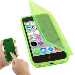 Handyh�lle Flip Quer f�r Handy iPhone 5c leuchtgr�n