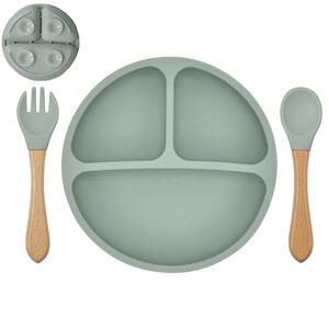 Babyteller Kinderteller mit Saugnapf Teller mit L�ffel Gabel Silikon BPA Frei