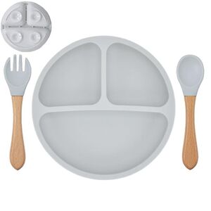 Babyteller Kinderteller mit Saugnapf Teller mit L�ffel Gabel Silikon BPA Frei