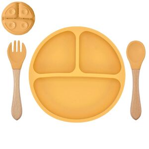 Babyteller Kinderteller mit Saugnapf Teller mit L�ffel Gabel Silikon BPA Frei
