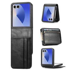 Handyh�lle f�r Samsung Galaxy Z Flip7 Kunstleder Case Cover Schwarz