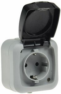 Feuchtraum Steckdose, IP44 250V~/ 16A, inkl. AP-Rahmen, grau